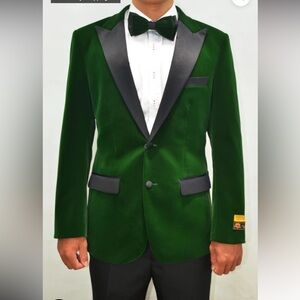 Alberto Nardoni MENS Esmeralda Green Velvet Blazer with Black Accent Size M $295